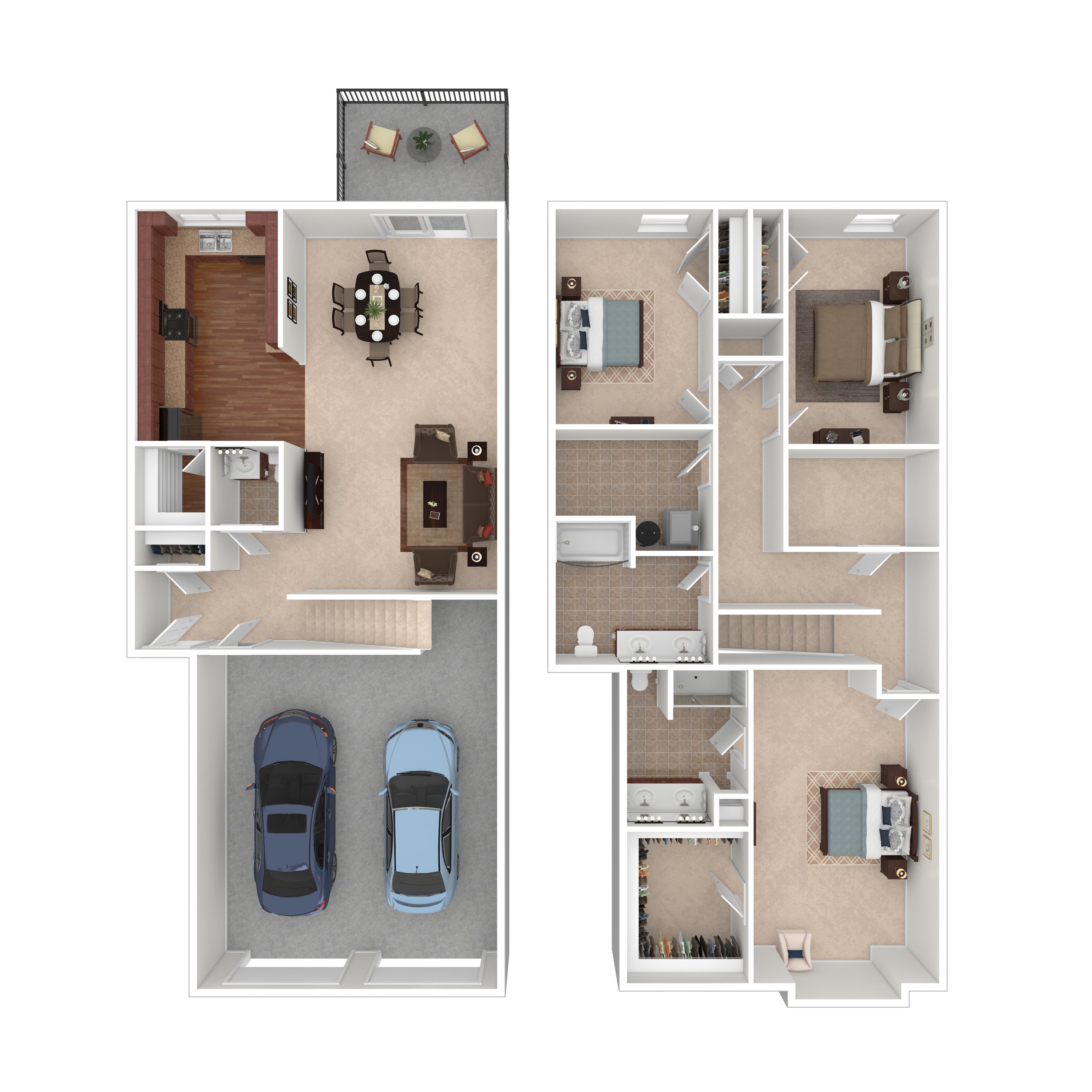 A floor plan of a house with two bedrooms